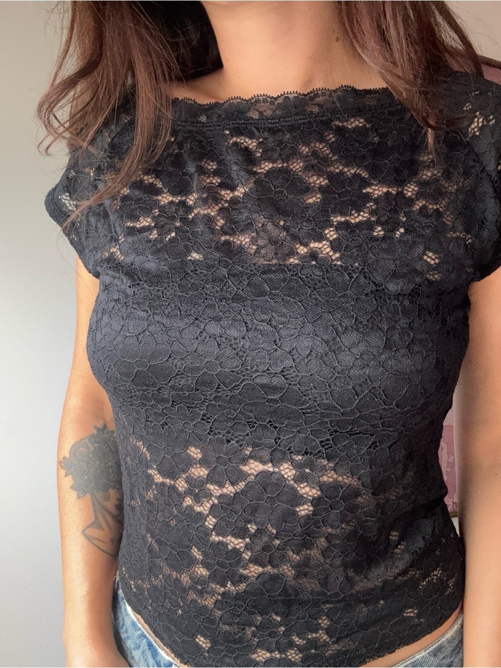 Out from Under black Lacey top M